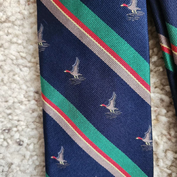 Vintage Lands' End Mallard Duck Green and Blue Striped Tie - Picture 3 of 4